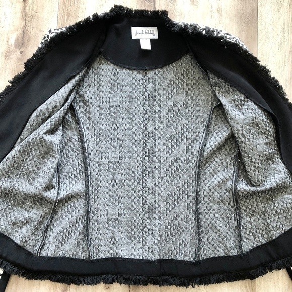 Joseph Ribkoff, Blazer, Black‎ And White, With Black Fringe Trim, Size 8 - Picture 13 of 15